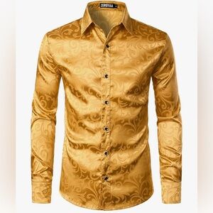 Men’s ZEROYAA Long Sleeve Satin Dress Shirt, Size Medium, NWT